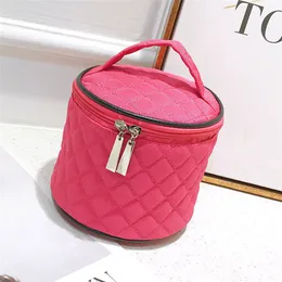 Women Lady Zipper Makeup Toiletry Barrel Cosmetic Bag Travel Organizer Storage Bags