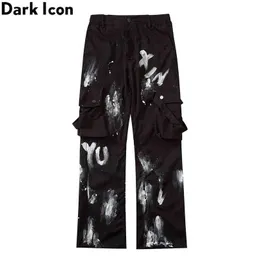 Karanlık ikon-pantalonlar kargo bolsillos laterales para hombre pantaln medya cintura elstica renk blanco y negro 0214