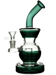 10 polegadas de vidro bong redondo verde reciclador plataformas de refúgio 14mm articulação fumar tubos de água turbina percolador sortido cor de vidro bongs