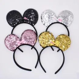 Hair Accessories 4 Color Cartoon Mouse Headband Party Gift Reversible Sequins Hairbands Minni Bands Cute Bow Girl For Women1