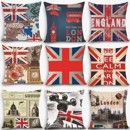 Pillow Wholesale- 1pc Euro Style Cushions England London Print Decorative Cushion Throw 18" Vintage Cotton Linen Square MYJ-B11