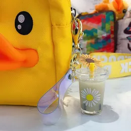 Creative Mini Soft Drink Keychain Daisy Milk Cup Keychain Beverage Bubble Keyring Moving Liquid Keyfob Jewelry Gift1331u