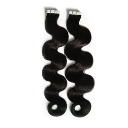 Cinta brasileña de la onda del cuerpo en la extensión del pelo Extensión invisible del pelo de la trama de la piel Cabello humano 40 pc 100g Negro natural a Rubio marrón claro