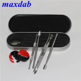 Rökning Dabbers Ket 106-121mm DAB Tool Kits Vaxoljebehållare Set Aluminium Box Förpackning Atomizer Titan Nail Dabber Tools Silicone Jar Kit