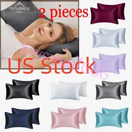 US Stock!!! FATAPAESE Silk Satin Pillow Case for Hair Skin Soft Breathable Smooth Both Sided Silky Covers with Envelope Closure King Queen Standard Size 2pcs HK0001