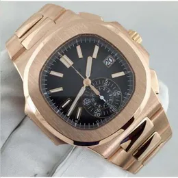 럭셔리 시계 New Automatic N Utilus 5980 1R 검은 다이얼 18kt 로즈 골드 민트 남성 자동 기계적 시계 Montre de Luxe