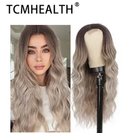 Long Wavy Wig Blonde Wigs for Women Synthetic Curly Hair Middle Part Heat Resistant Fibre for Daily Party Use