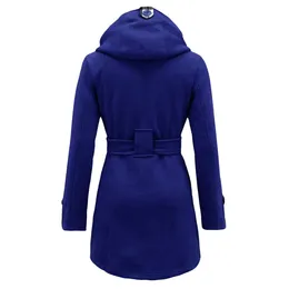 YMING Women Wnter Double Breasted Pea Long Sleeve Coat Mid Length Outwear Trench Check Hood Coat 201103