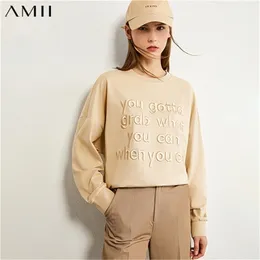 AMII Minimalismo Moda Autunno Stile Fidanzato Ricamo Donna Maglione Causale Oneck Allentato Lettera Pullover Femminile 12040329 201211