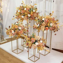 Party Decoration 4pcs Wedding Centerpiece Gold-Plated Geometric Flower Stand Home Shiny Metal Iron Rectangle Square Frame Backdrop