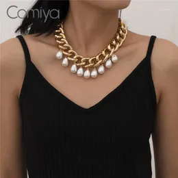 Chokers Comiya Necklaces For Women Gold Silver Color Zinc Alloy Mujer Acrylic Pearls Water Drop Shape Pendant Femme Statement Necklaces1