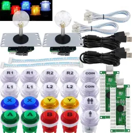 Oyun Denetleyicileri Joysticks Arcade Joystick PC 2 Oyuncu DIY Kit LED düğmeleri Microswitch 8 yollu USB Kodlayıcı Kablosu Mame Ahududu Pi1