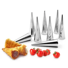 Rostfritt stål Spiral Croissanter Formar Konkel Tube Cone Roll Moulds Cream Horn Bakning Pastry Tool Icing Piping Mune