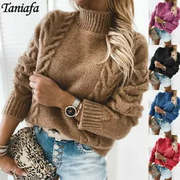 Damskie swetry kobiety jesień i zima moda stały kolor wysokiej szyi z długim rękawem sweter dorywczo luźne
