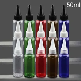 50 ml Kunststoff-Tropfenwasserflasche, leer, Make-up-Behälter für ätherische Öle, langer, scharfer Deckel, nachfüllbare Reiseflaschen, blau, braun, transparent