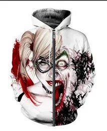 2022 Homens Mulheres Engraçado 3D Impressão Zíper Hoodies Harley Quinn Joker Zipper Casaco Casaco OK063