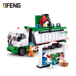 도시 쓰레기 ​​빌딩 블록 분류 트럭 카드 위생 트럭 벽돌 교육 장난감 어린이 선물 LJ200928