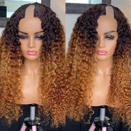 30 tum Indian Remy Human Hair Glueless U Part Wig For Black Women 250 Density Ombre Honey Blonde Full Machine Made Wigs 100% obearbetad