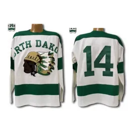 # 14 NORTH DAKOTA Hockey Jersey 14 BLANCO Bordado completo Vintage Away Home Hockey Jersey Coser cualquier número de nombre