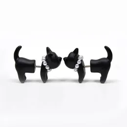 Impalement Black Stereoscopic 3D Cute Cat Stud Handmade Earrings for Women Lovely Pearl Piercing Ear