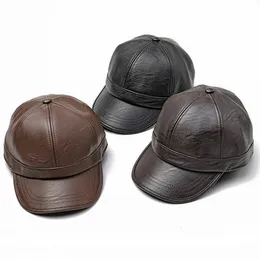 Winter Cap Man Leather Dad Baseball Hat with Ear Flap Warm Plush Lining Gorra Hombre Trucker Cap Mens Fashion