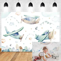 Materiale di sfondo Neoback Cartoon Sfondo per Pography Celebration Birthday Po Plane Banner Boys Cloud And Sky Vinyl Cloth1