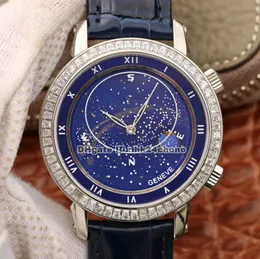 Top Quality 43MM Grand Complications Celestial Sky Moon Diamond Cal.240 Automatic Mens Watch 5102 Blue Dial Leather Strap Gents Watches