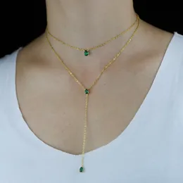 New arrived women wedding choker necklace with green cz paved Y shape long layer chain statement necklace Jewelry wholesale