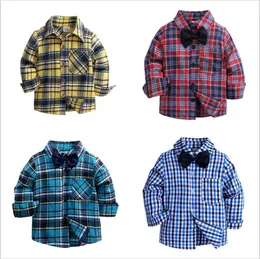Tシャツ子供秋の男の子シャツ格子縞のTシャツの子供用服ボーイトップ2-7y