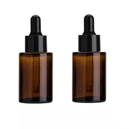 30ML Glass Bottle Flat Shoulder Frosted/Transparent/Amber Round Essential Oil Serum Bottles With Glasses Dropper Cosmetic Travel Bottlees DH8489