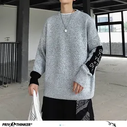 Privathinker الأزياء إلكتروني مطبوعة الرجال البلوزات الخريف الدافئة محبوك رجل عارضة طويلة الأكمام البلوفرات الكورية الذكور سترة 201022