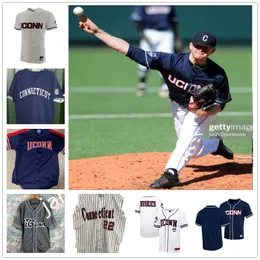 NCAAカスタムUConn Huskies College Baseball Jersey 26 T.C.シモンズ27ジャックピーターセン30クリスブラウン31ジミーワン32ミッチェルパスカレラ34ブレイディアフティム36ジャスティンウィリス