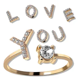 Diamant-Ring mit 26 Buchstaben, einfacher offener Ring, verstellbar, Modeschmuck, Accessoires, Geschenkartikel