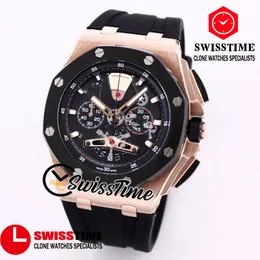 26407 Quartz Chronograph Mens Watch Skeleton Dial Stopwatch Two Tone Rose Gold Case Black Rubber Strap Luxury Watches 2022 SwissTime A05