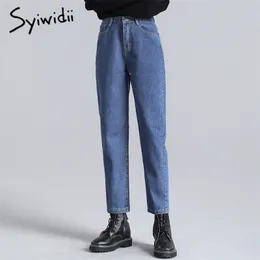 Сиивидия синие джинсы женщины эластичные талии джинсовые брюки черные бежевые винтажные промытые высокие талии джинсы плюс размер мама джинсы 2020 мода lj201029