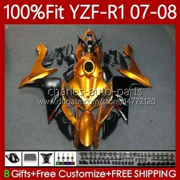 OEM Bodywork 100%Fit For YAMAHA YZF-R1 YZF1000 YZF R 1 1000 CC 07-08 MOTO Body 91No.6 YZF R1 1000CC YZFR1 07 08 YZF-1000 2007 2008 Injection mold Fairing Kit glossy golden