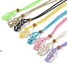 Favor Hand-woven Necklace Wax Line Cord Woven Pendants Jewelry Crafts with Wooden Beads Women Neck Decoration 8 Colors RRB13417