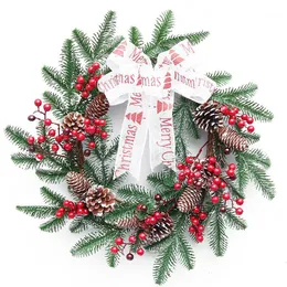 Juldekorationer Pine Cone Berry Wreath Handmade Rattan Pendant Garland Cafe Home Party Festive Tree Door Wall Decoration1