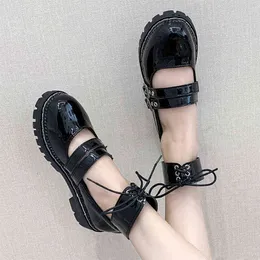 Klänning skor lolita-zapatos de plataforma con doble hebilla para niñas calzado informell de charol con correa en el tobillo suela gruesa retro con 220309