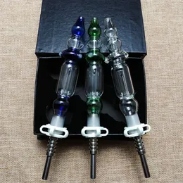 Mini NC Nector Collector Kits 14mm 10mm Joint Nector Collectors Titanium Nail Wax Glass Hand Pipes Dab Straw Smoking Pipes Green Blue NC10