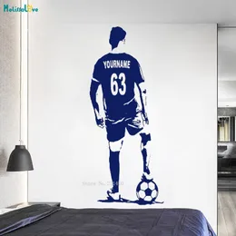 Custom Jersey Name and Number Soccer Athlete Wall Sticker Home Decor Football Player Vinyl Declas Kids Boy Room Decals YT1089 201130