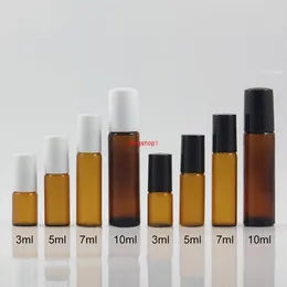 Brunt glas 3ml 5 ml 10 ml Tom rulle på flaskan Parfym Massage Essence Olje tillbehör Travel Roller Container Gratis Frakt Frakt Frakt