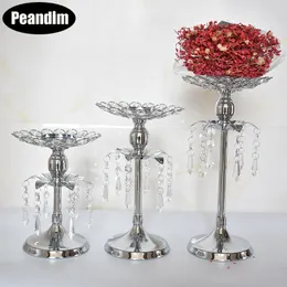 PEANDIM Silver Crystal Candle Holder Wedding Candlestick Christmas Party Table Centerpieces Candelabra Flower Vase Home Decor LJ201018