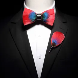 Ricnais جديد أصلي ريشة ريشة بروش مجموعة بيضاء بولي ملونة مصنوعة يدويا الرائعة bowtie للرجال هدية وعلاقات الزفاف مع مربع 2221A