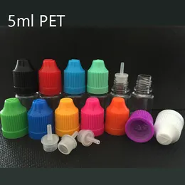 5ml LDPE PET Suyu Sıvı Plastik Boğaz Şişesi Boş iğne Yağı Şişeler Kavanoz Konteyner Depolama Renkli Çocuk geçirmez Kapak