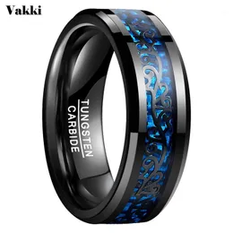 Wedding Rings VAKKI 8mm Bands Engagement Ring Plating Black Tungsten Carbide Inlaid Vine Pattern Blue Carbon Fiber Men's Jewelry1