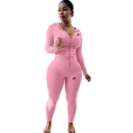 Mulheres Tracksuits Designer Sweatsuits Dois Conjuntos de Peças Jaqueta com Capuz Calças Cor Sólida Tee Tops Legging Outfits Outono Roupas de Inverno Jogger Terno S-2XL