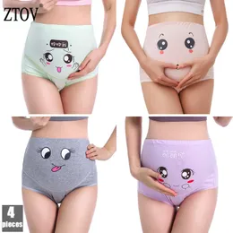 ZTOV 4PCS / Lot Bomulls moderskap underkläder Panty kläder för gravida kvinnor Graviditet Kort Hög midja Maternity Panties Intimates LJ201114