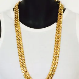 Męskie Miami Cuban Link Curb Chain Real 24k żółty Solid Gold GF Hip Hop 10mm Grube Łańcuch Jayz Epacket Darmowa Wysyłka T200821