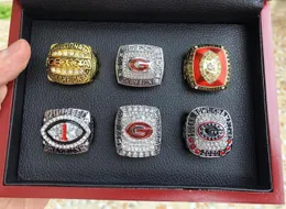 6PCS Georgia Bulldog s SEC Nationals Team Champions Championship Ring With Wooden Display box Set Souvenir NCAA Men Fan Gift Drop Shipping